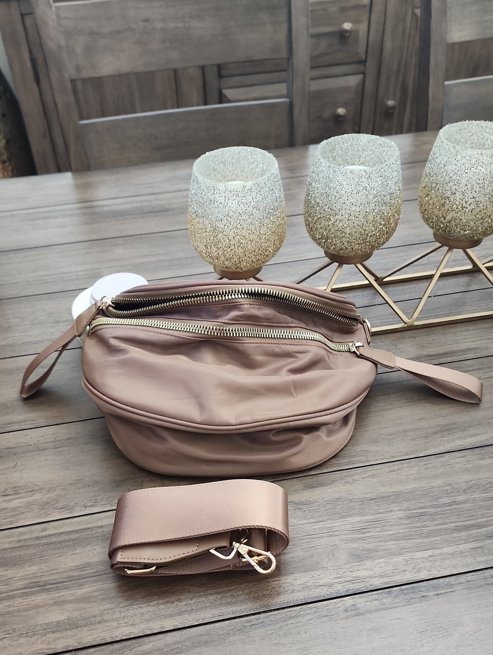 Women's Taupe Crossbody Bag with Detachable Strap